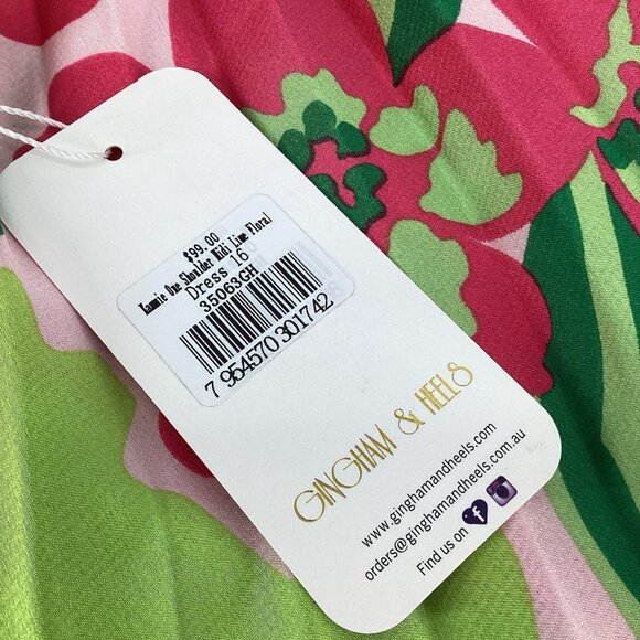 Gingham & Heels Womens One Shoulder Midi Dress Jacquard Romantic Floral Sz 16 - Picture 10 of 16